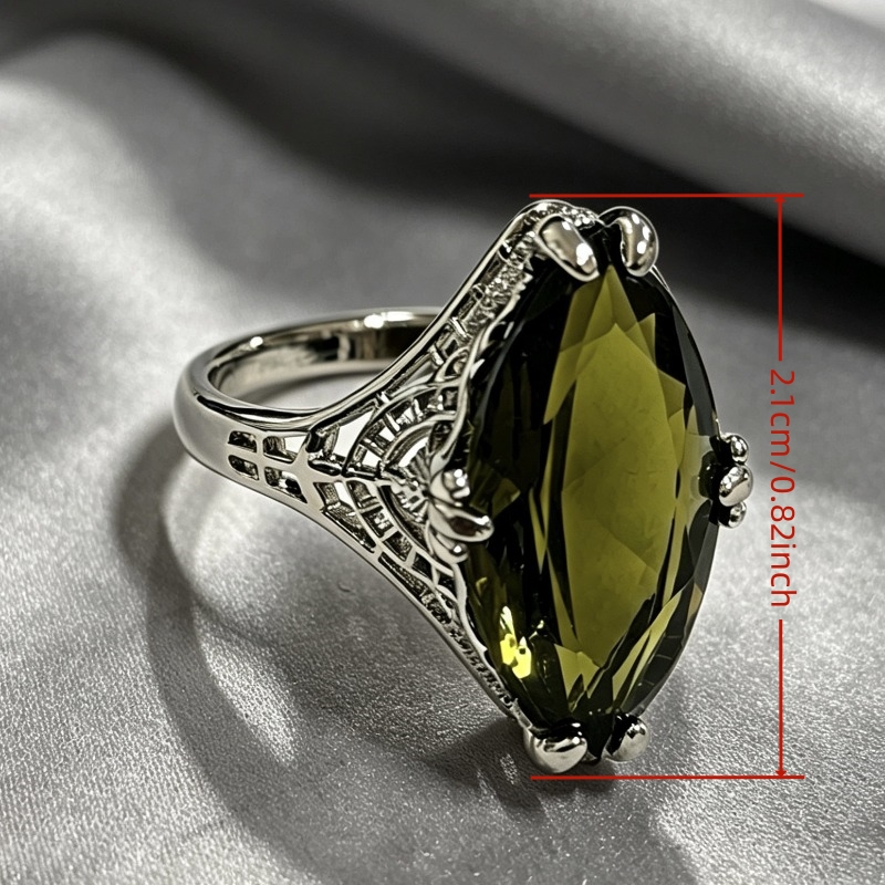 Women's Vintage Marquise Cut Olive Zirconia Ring, August Birthstone